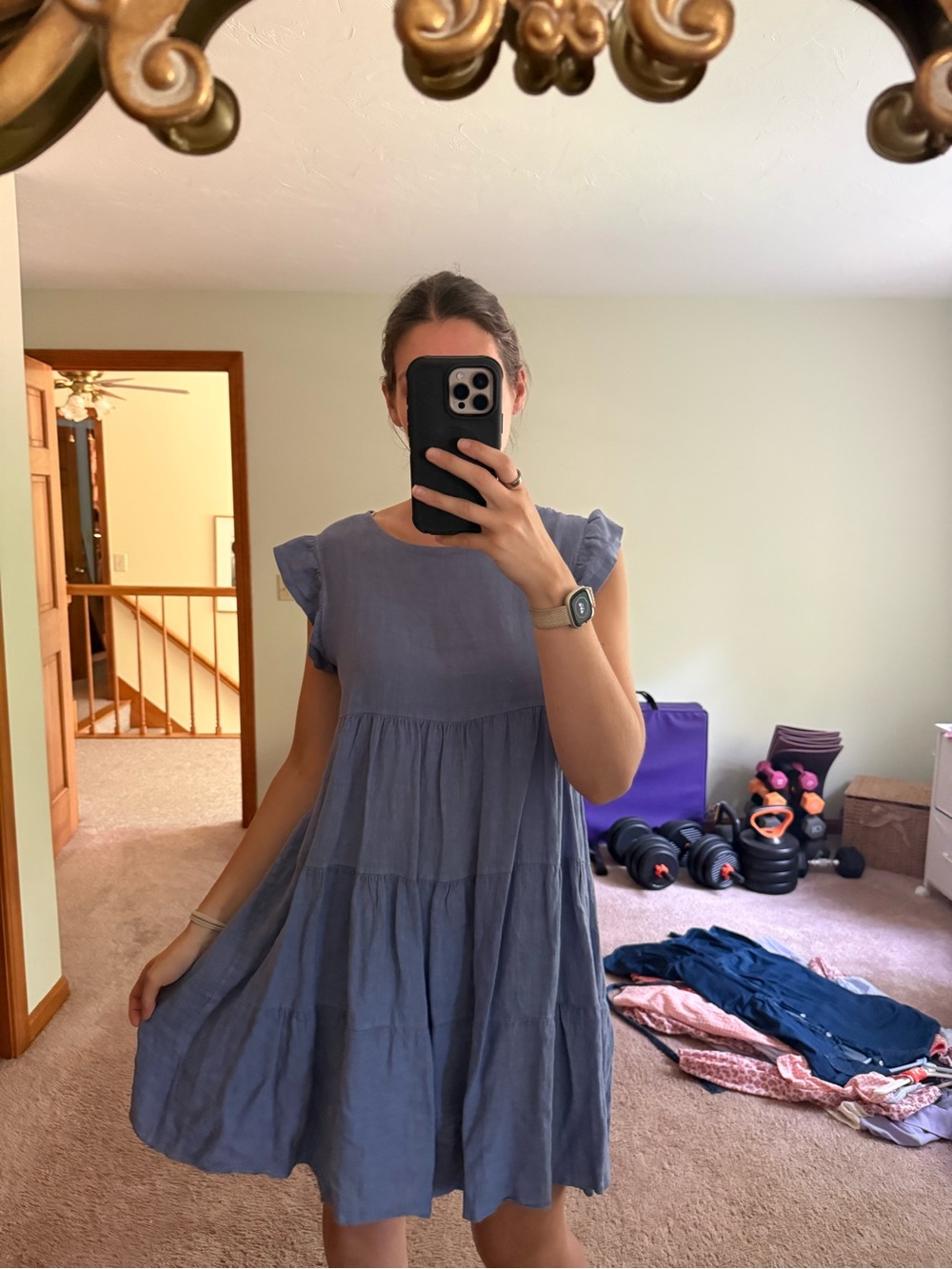 Marshalls Lavender-Blue Tiered Ruffle Sleeve Dress